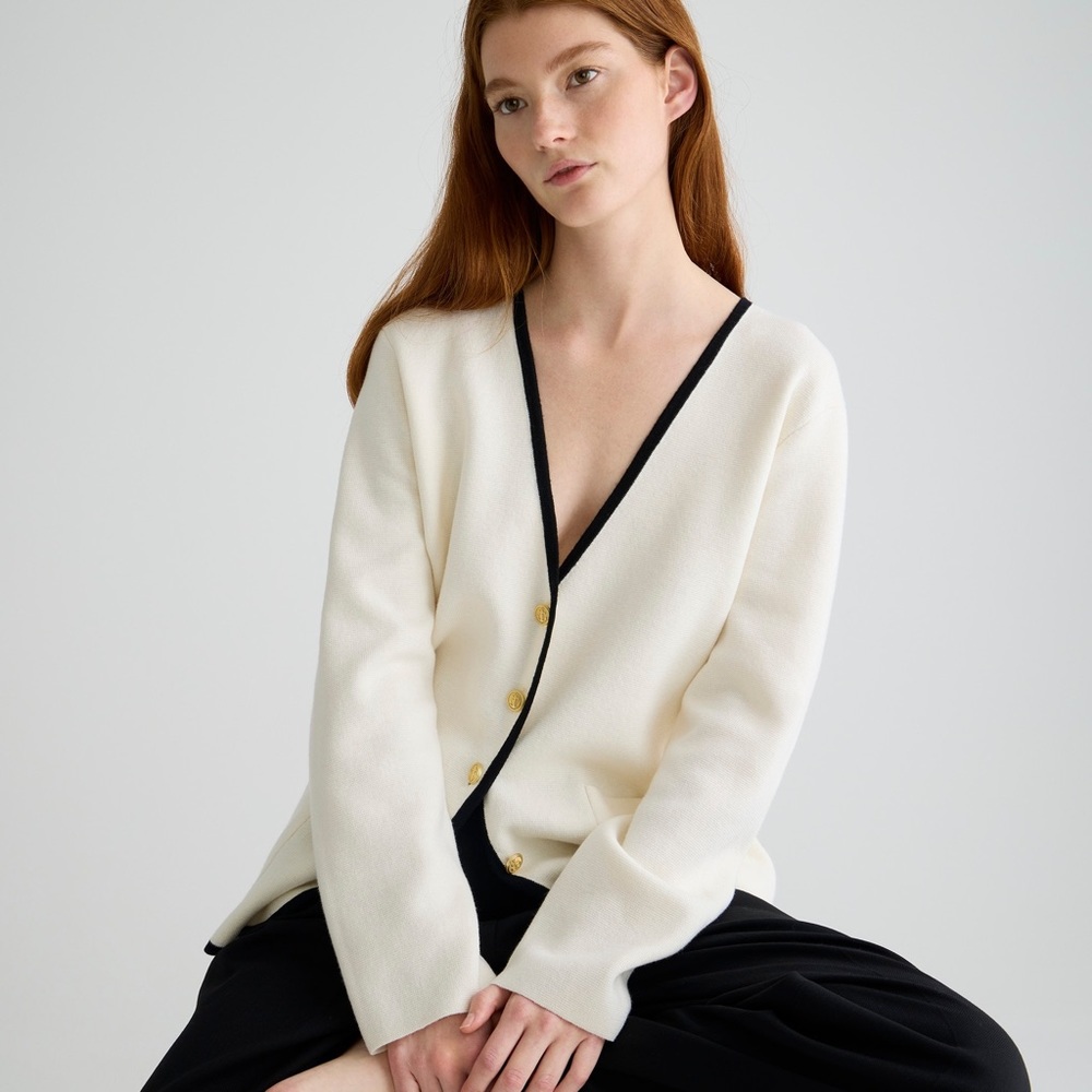 J. Crew Giselle V-Neck Sweater Blazer with Contrast Trim